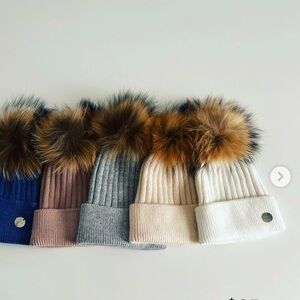 Kids Ribbed Pom Beanie - Cream, Gray, Pink, Blue, White